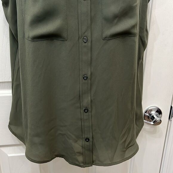 Apt 9 Blouse Collar Button Front Sleeveless Pockets Slit Grape Leaf Hunter Green - Picture 6 of 11